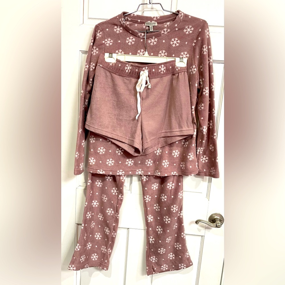 THALIA SODI 3piece fleece pajama set Snowflake size L NWOT - Picture 2 of 7